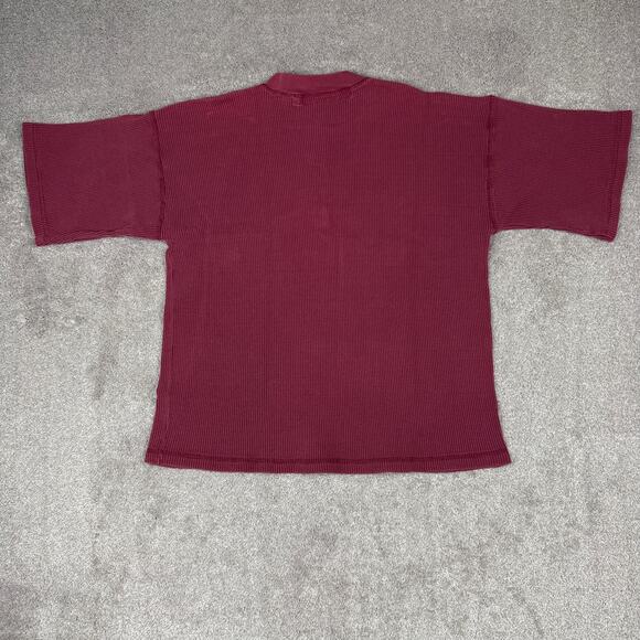 Burgundy Vintage Waffle Knit Shirt Size L 1/4 Button Up Indie Skate Grunge - Picture 3 of 4